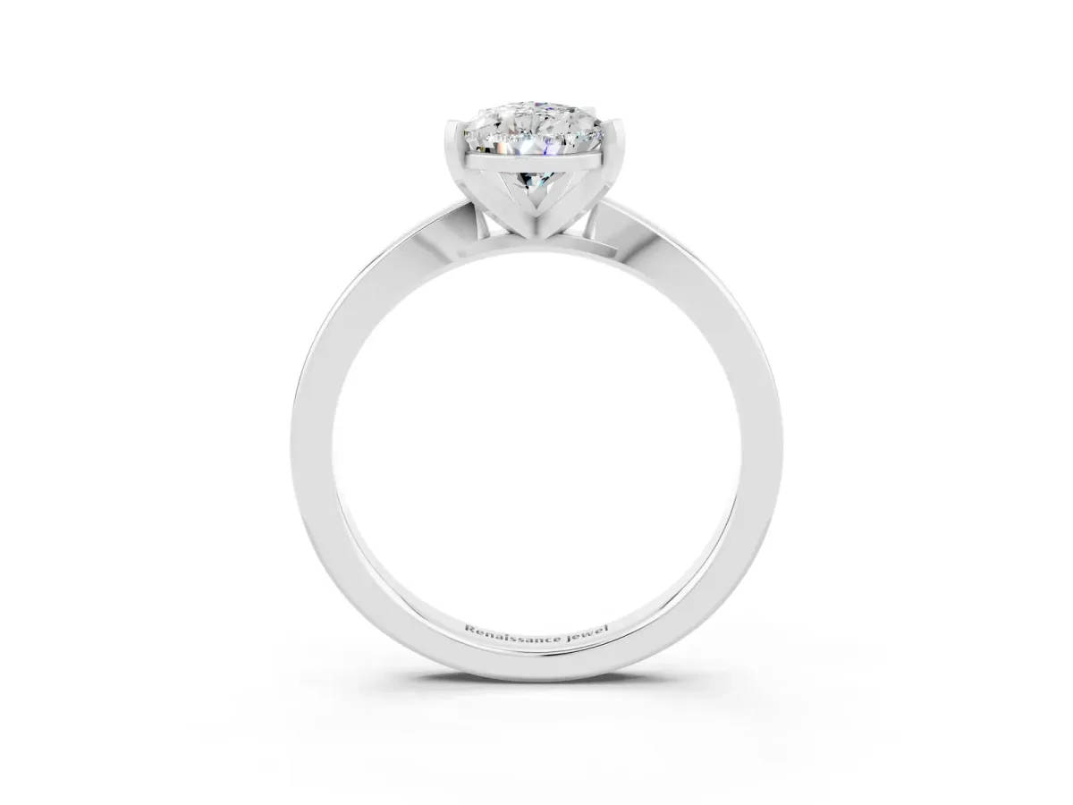 Pear Cut Moissanite Solitaire Engagement Ring with Classic Band and Four-Prong Setting Silver