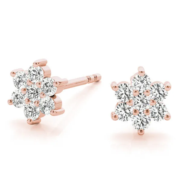 Cluster Round Diamond Stud Earrings Rose gold