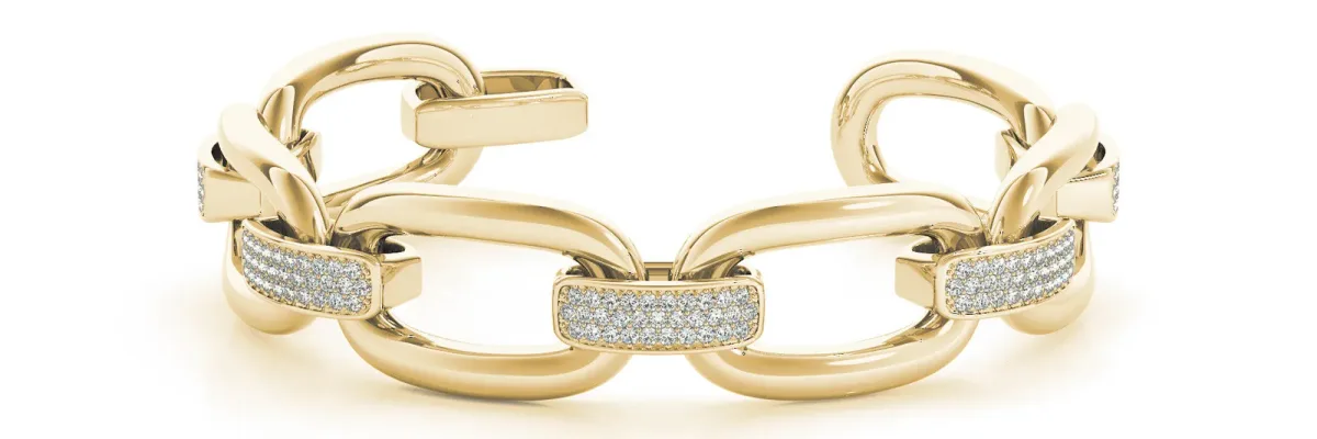 Pavé Round Diamond Link Bracelet with Channel Setting Yellow gold