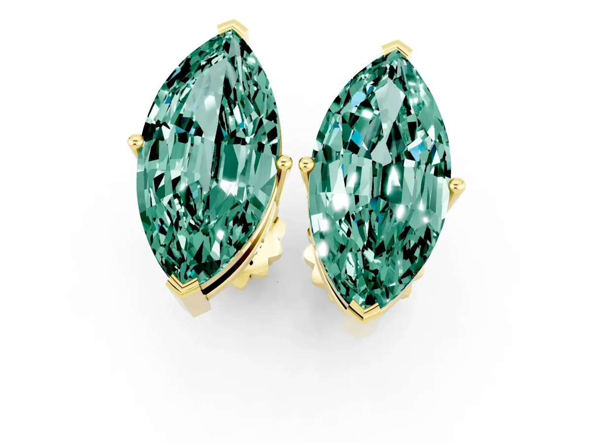 Marquise Cut Green Sapphire Stud Earrings Yellow gold