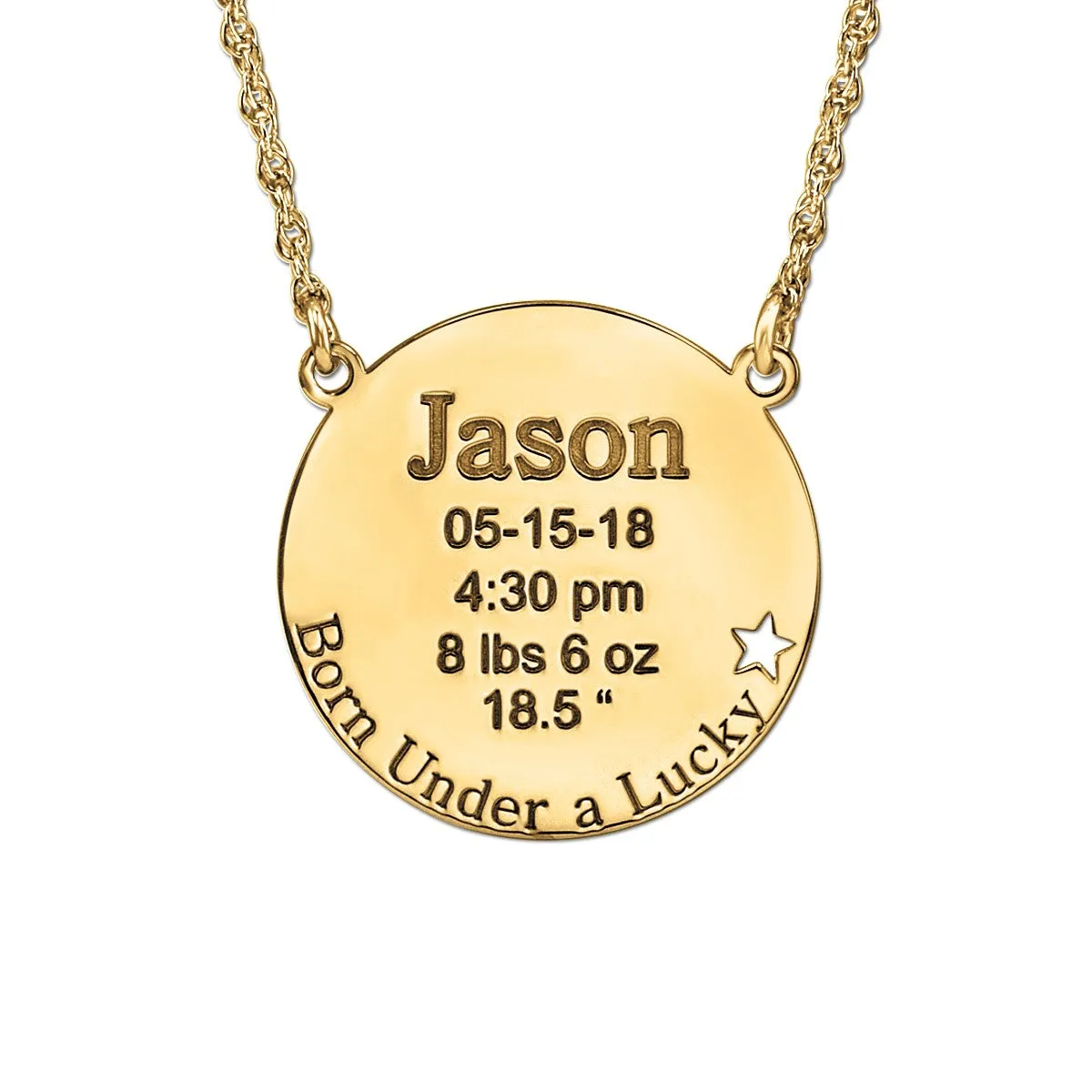 Round Engraved Birthstone Pendant with Star Accent White gold