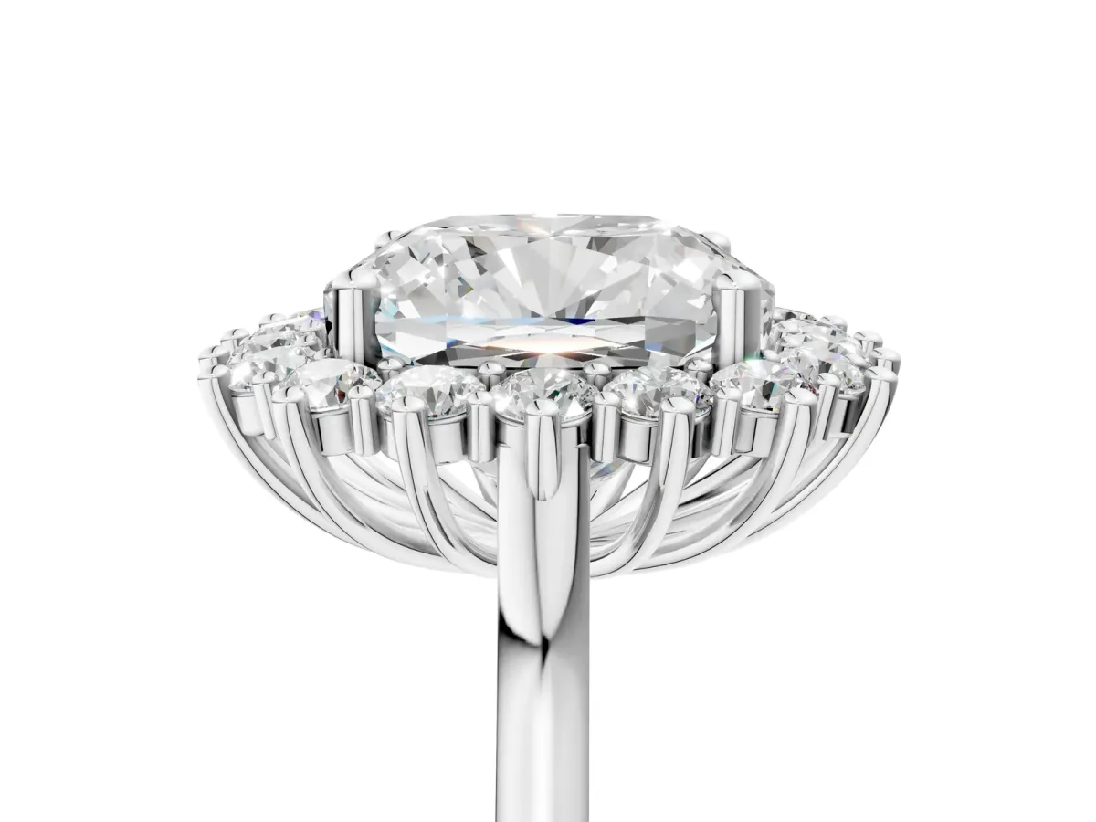 Cushion Diamond Halo Engagement Ring with Round Diamond Accents Silver