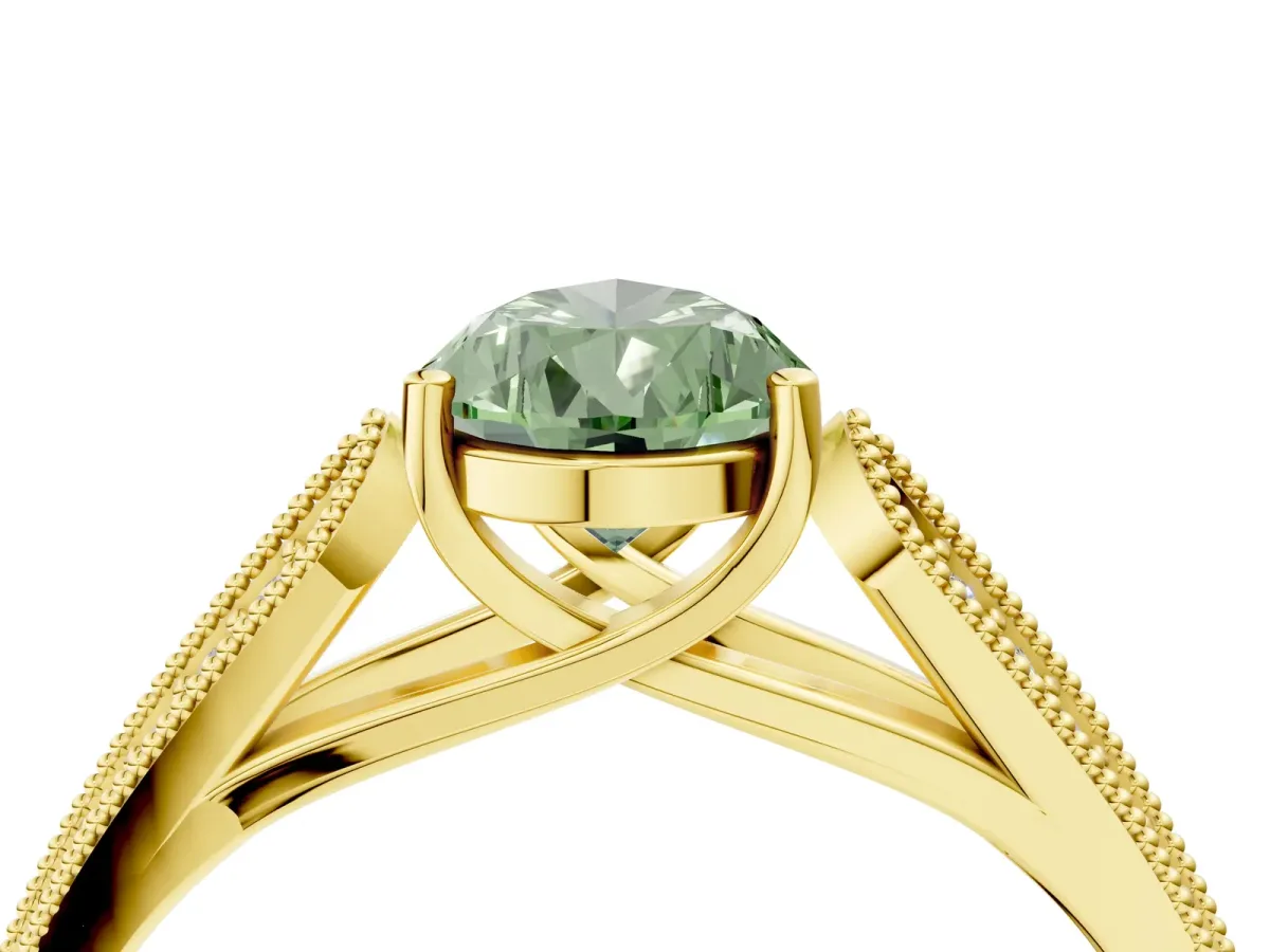 Fancy Green Pear Cut Cut Pave Split Shank Engagement Ring with Four-Prong Setting Yellow gold