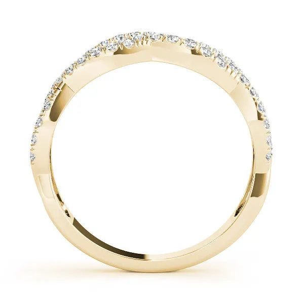 Pave Round Diamond Twist Band with Shared Prong Setting Yellow gold