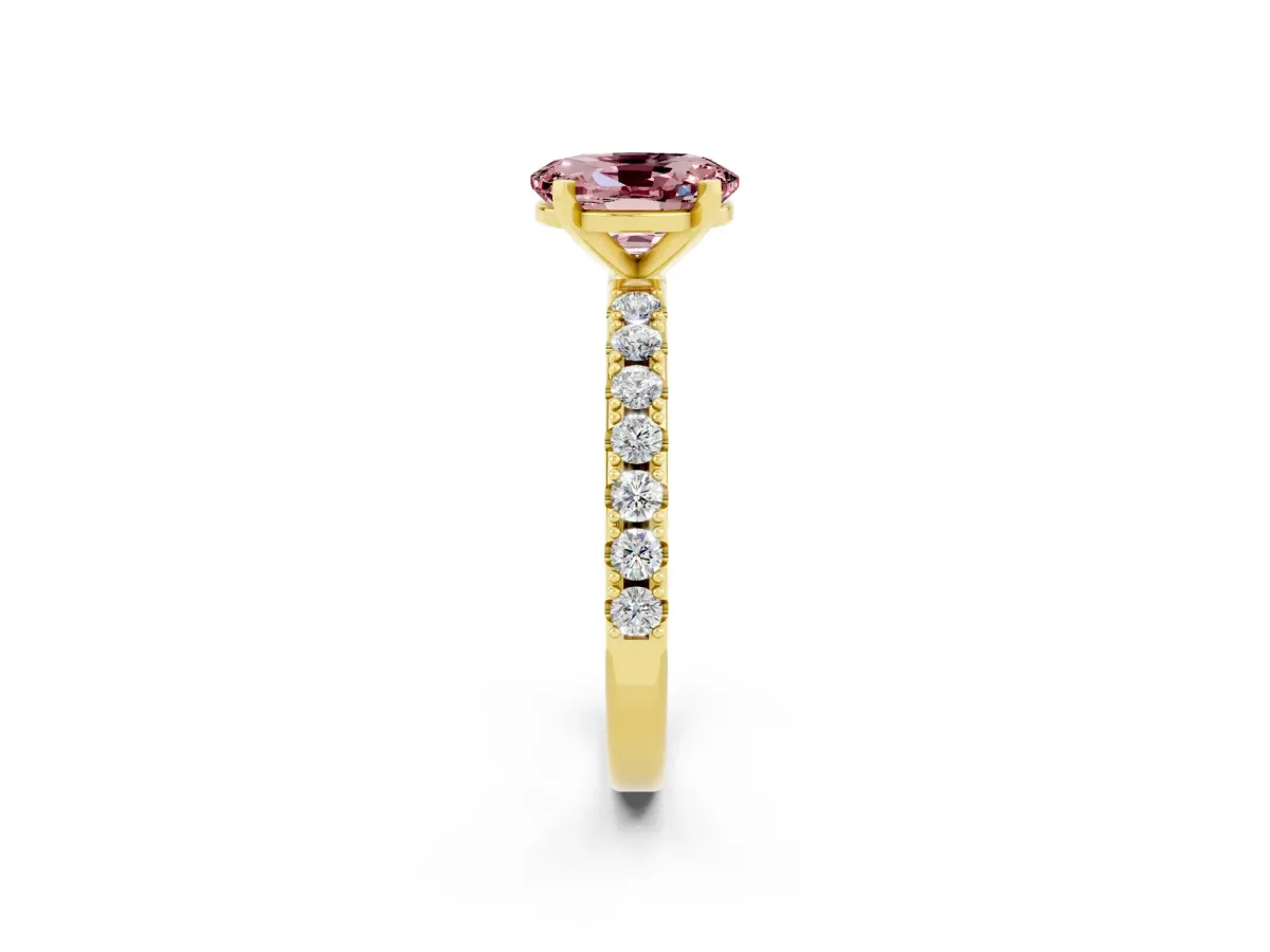 Oval Cut Morganite Solitaire Pavé Band with Four-Prong Setting Yellow gold
