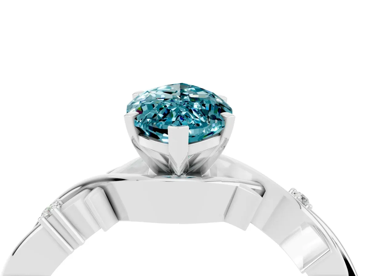 Marquise Cut Blue Topaz Solitaire Ring with Twisted Band and Prong Setting Silver