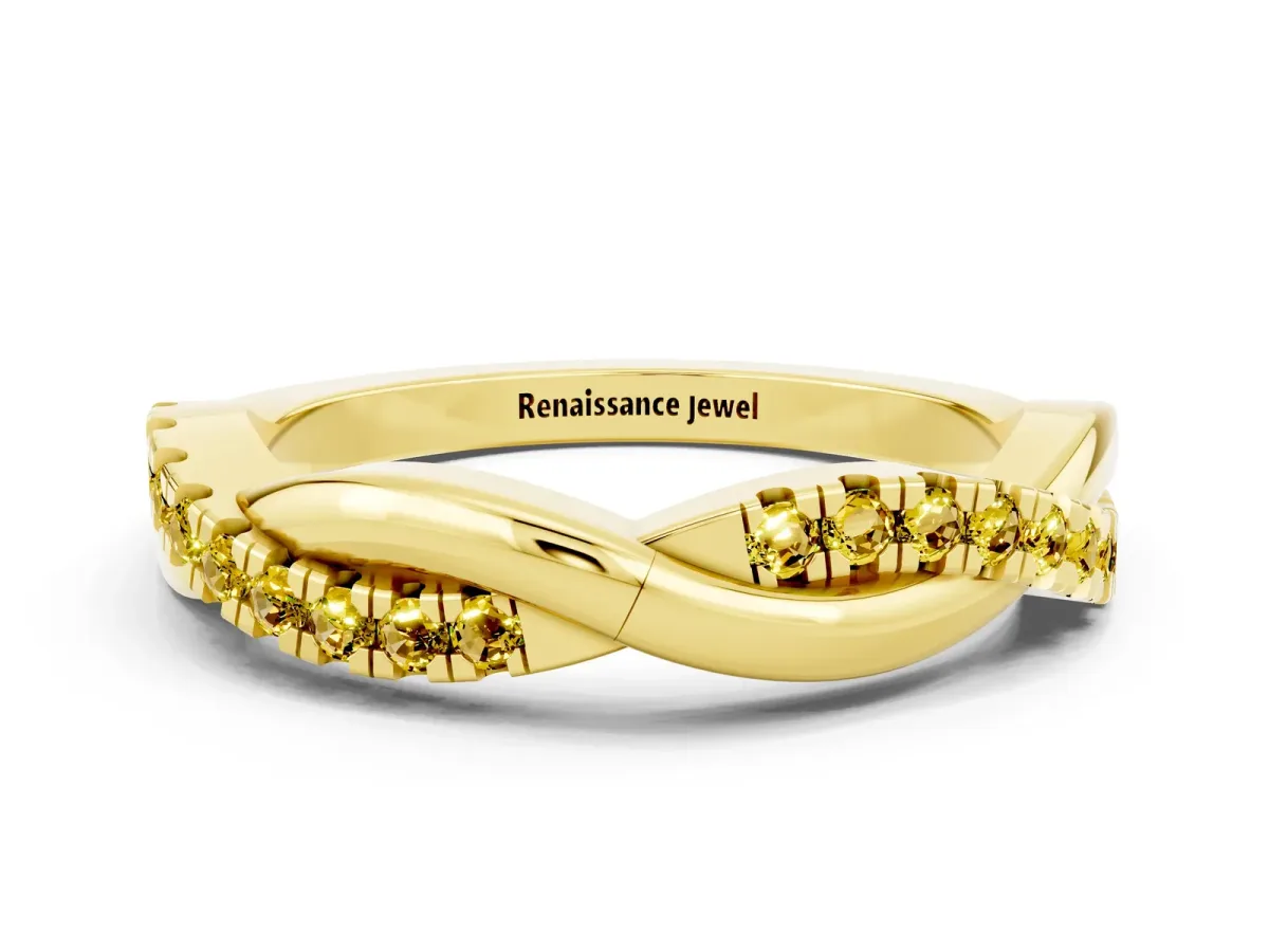 Round Yellow Sapphire Twisted Infinity Band with Prong Setting Yellow gold
