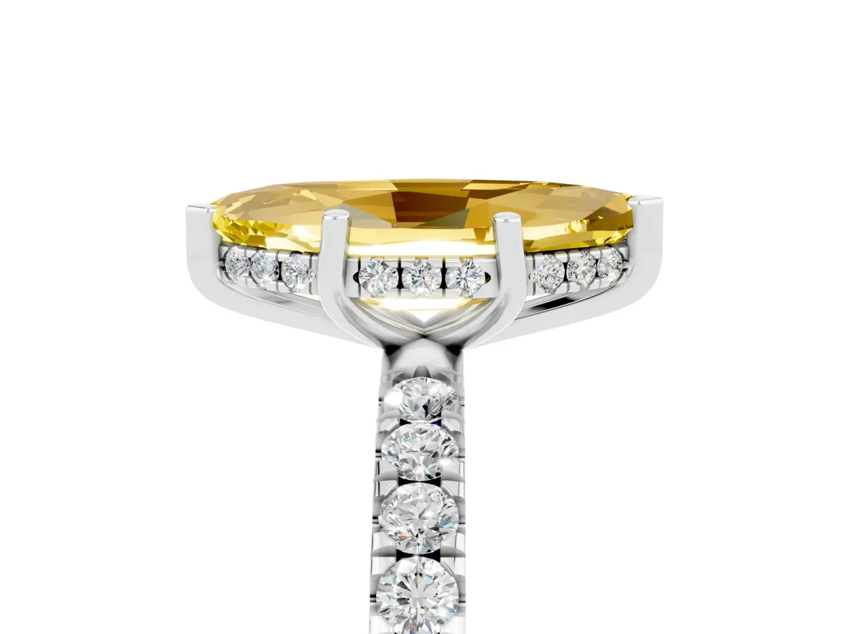 Marquise Cut Yellow Sapphire Pave Band Solitaire Ring with Round and Prong Setting Silver