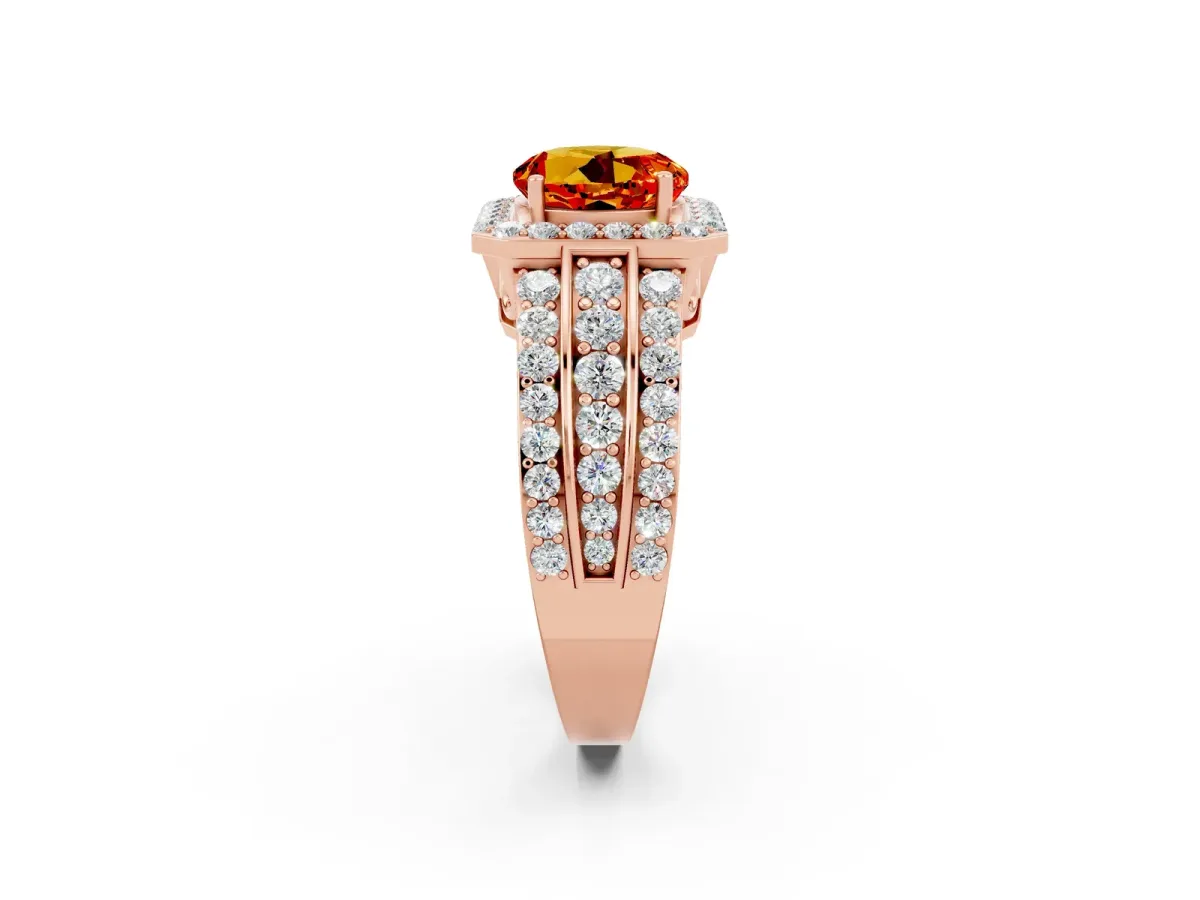 Round Cut Halo Citrine Ring with Round Split Shank and Prong Setting Rose gold