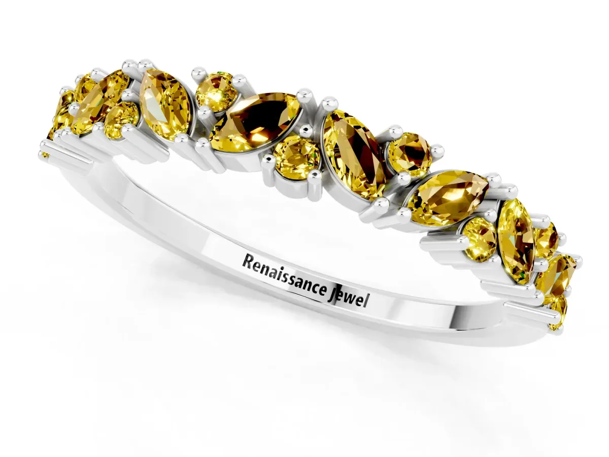 Marquise and Round Yellow Sapphire Vine Eternity Band with Prong Setting Silver