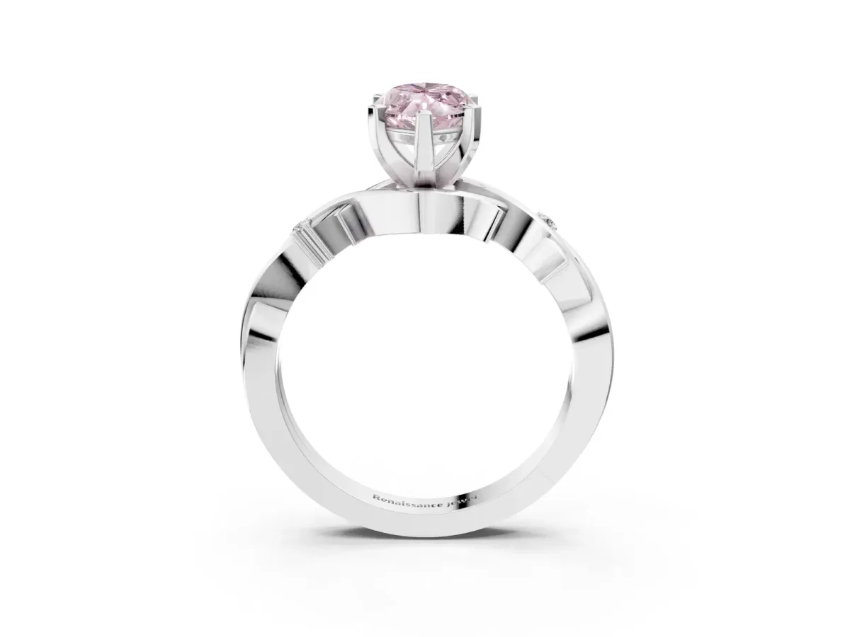 Fancy Pink Marquise Cut Diamond Solitaire Ring with Twisted Band and Prong Setting Silver