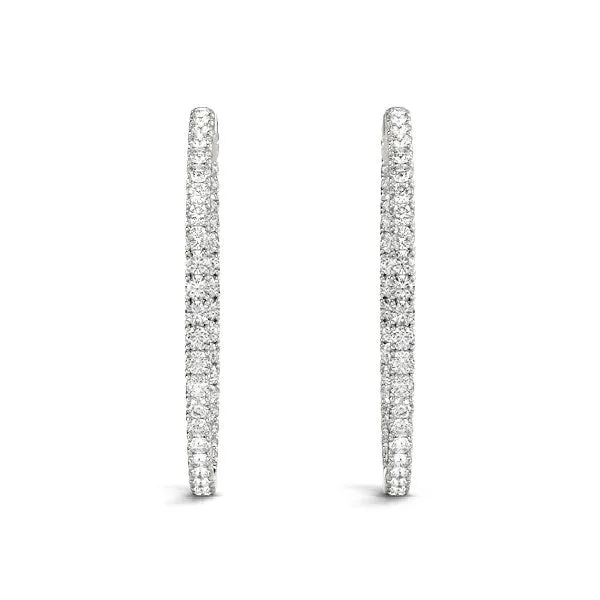 Round Cut Diamond Pave Hoop Earrings with Shared Prong Setting White gold