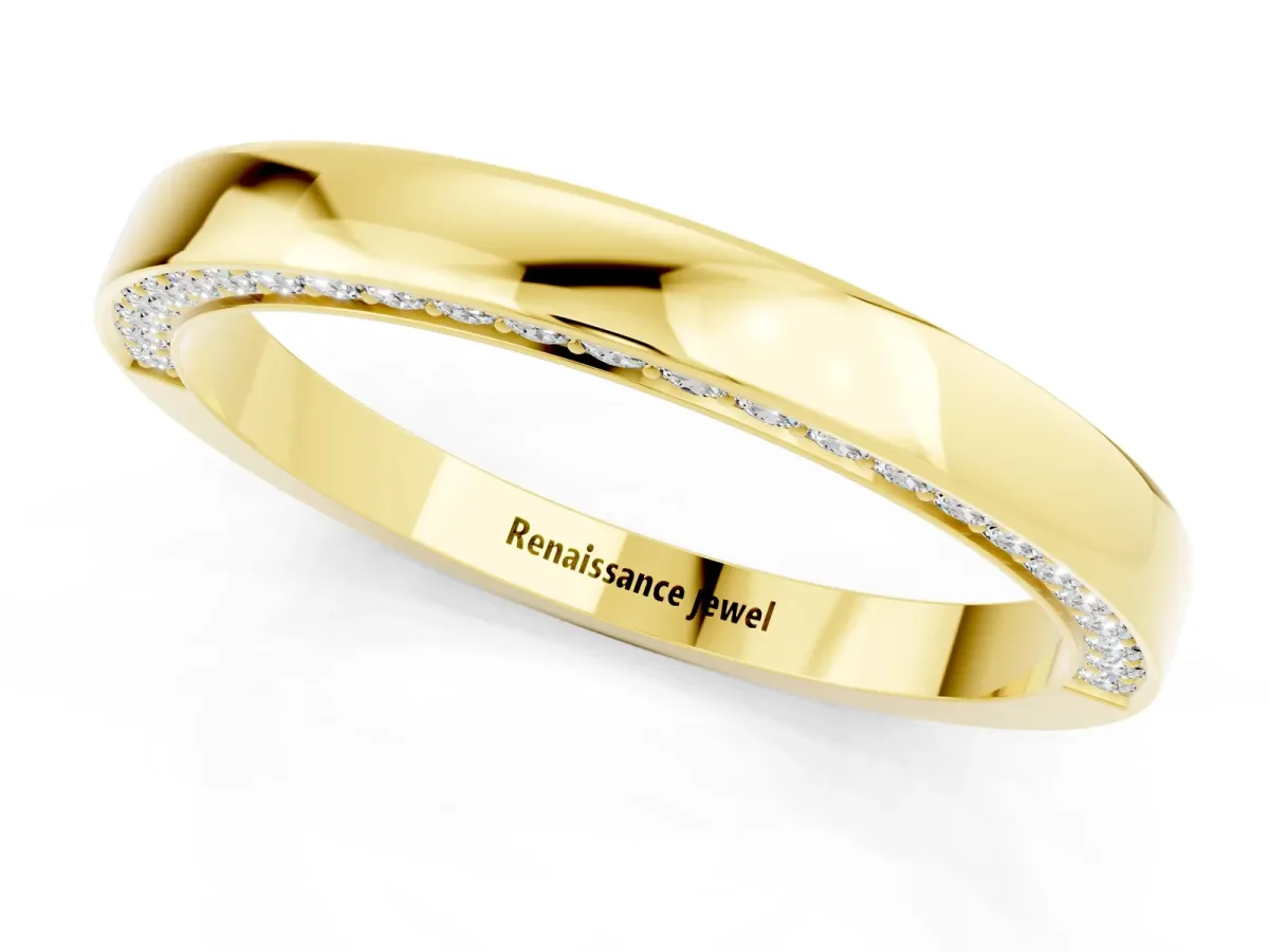 Pavé Round Moissanite Channel Set Band Yellow gold