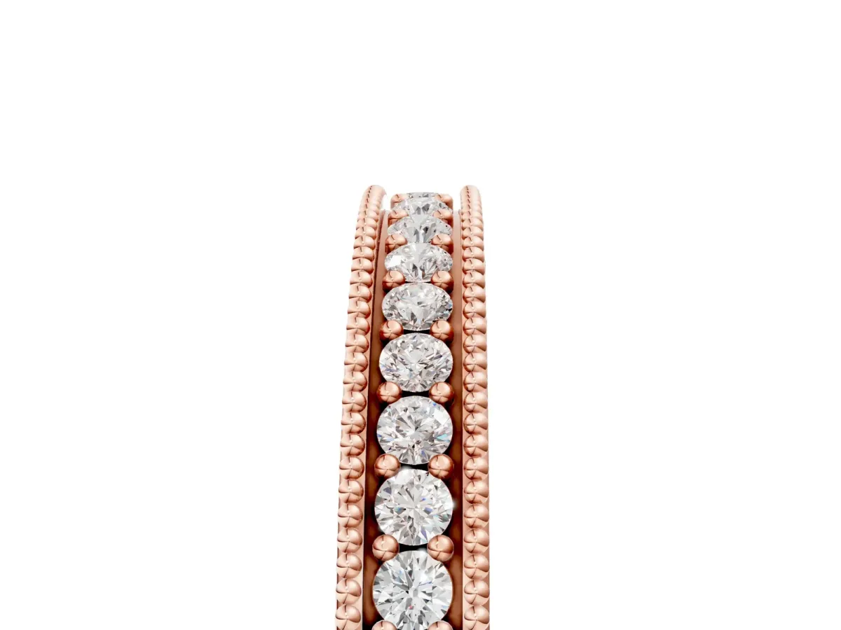 Round Cut Diamond Milgrain Pavé Eternity Band Rose gold