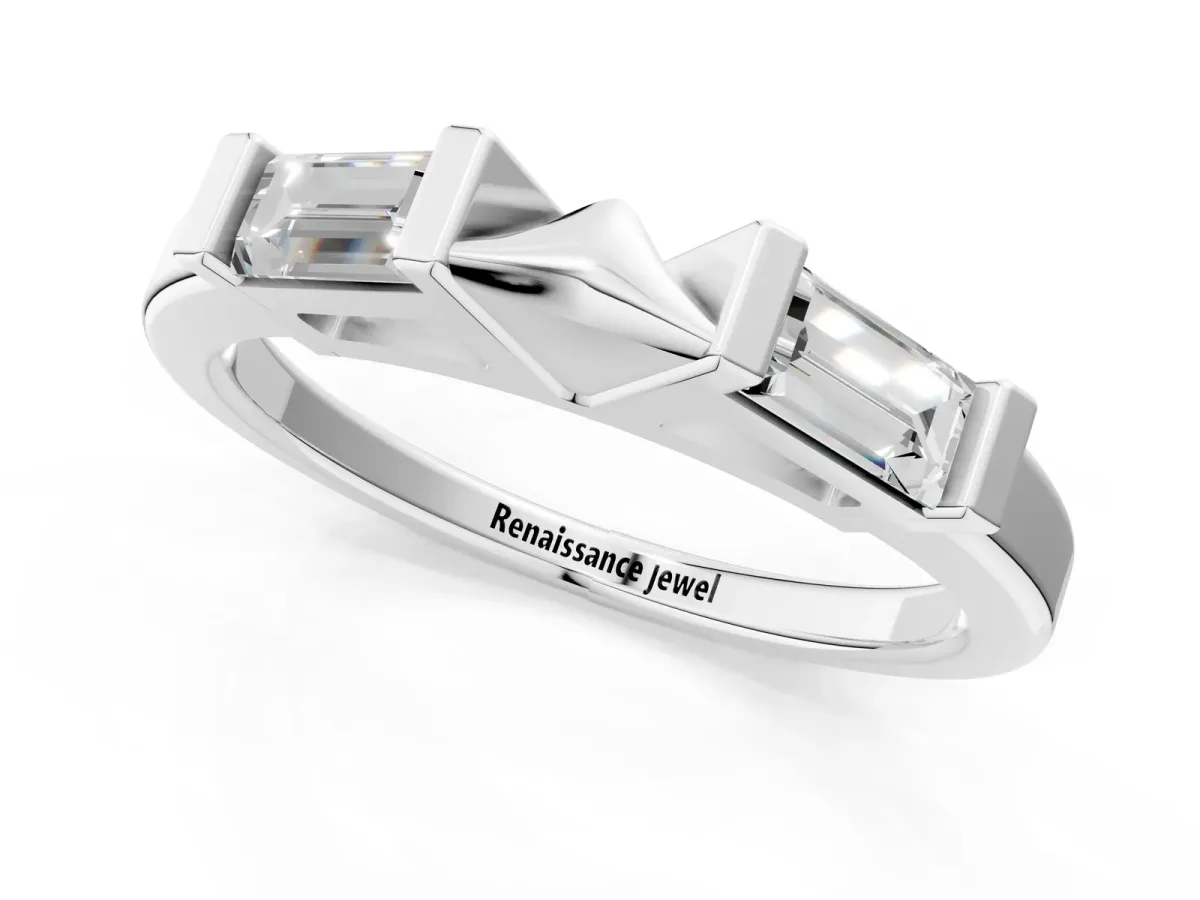 Channel Set Baguette Diamond Flat Band with Bar Prong Setting Silver