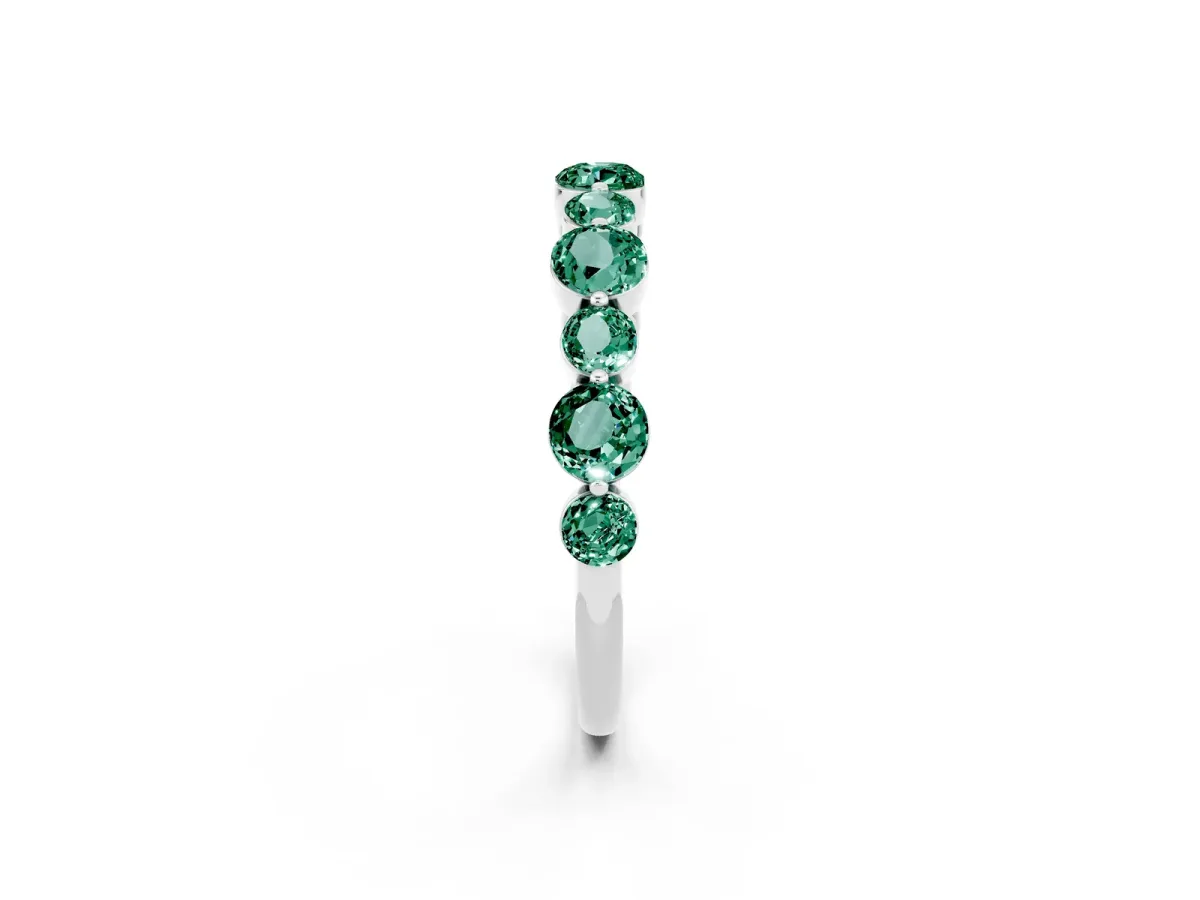Round Green Sapphire Scalloped Prong Set Eternity Band Silver
