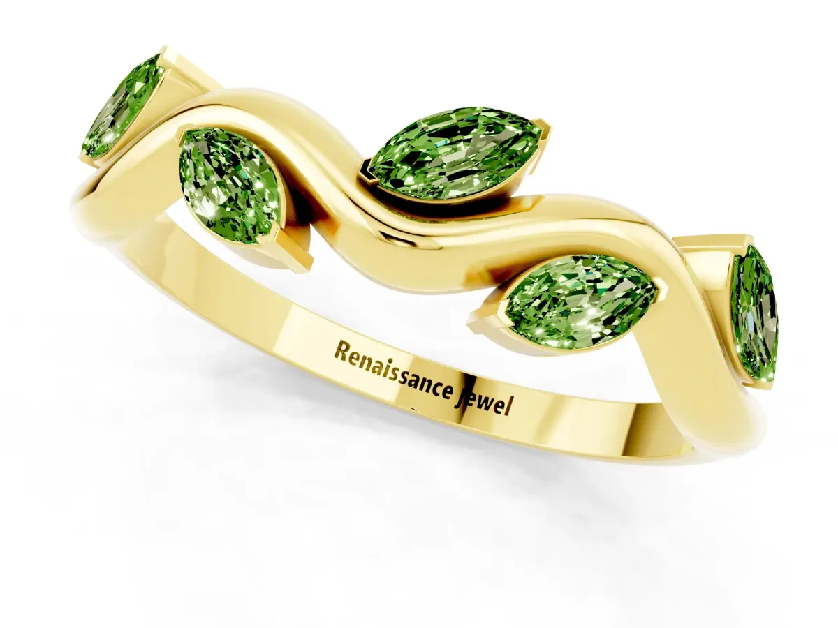 Marquise Peridot Twisted Band with Prong Setting Yellow gold
