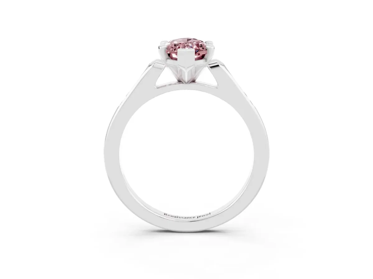 Marquise Cut Morganite Solitaire Ring with Channel Set Round Band and Prong Setting Silver