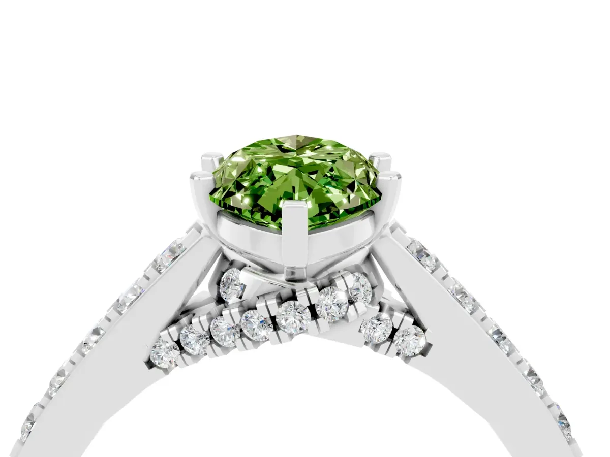 Marquise Cut Peridot Solitaire Ring with Crossover Gallery and Round Pavé Band Silver