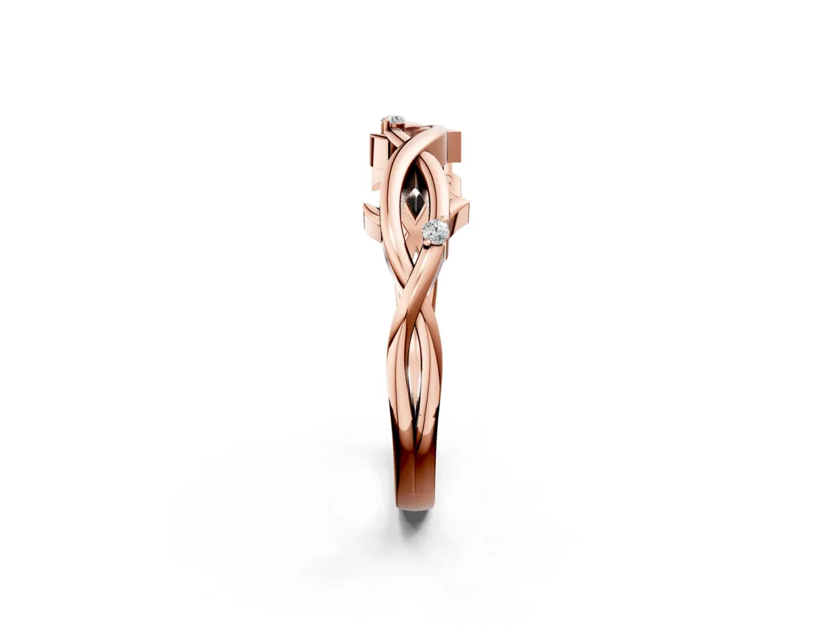 Prong Set Round Diamond Twist Band Rose gold