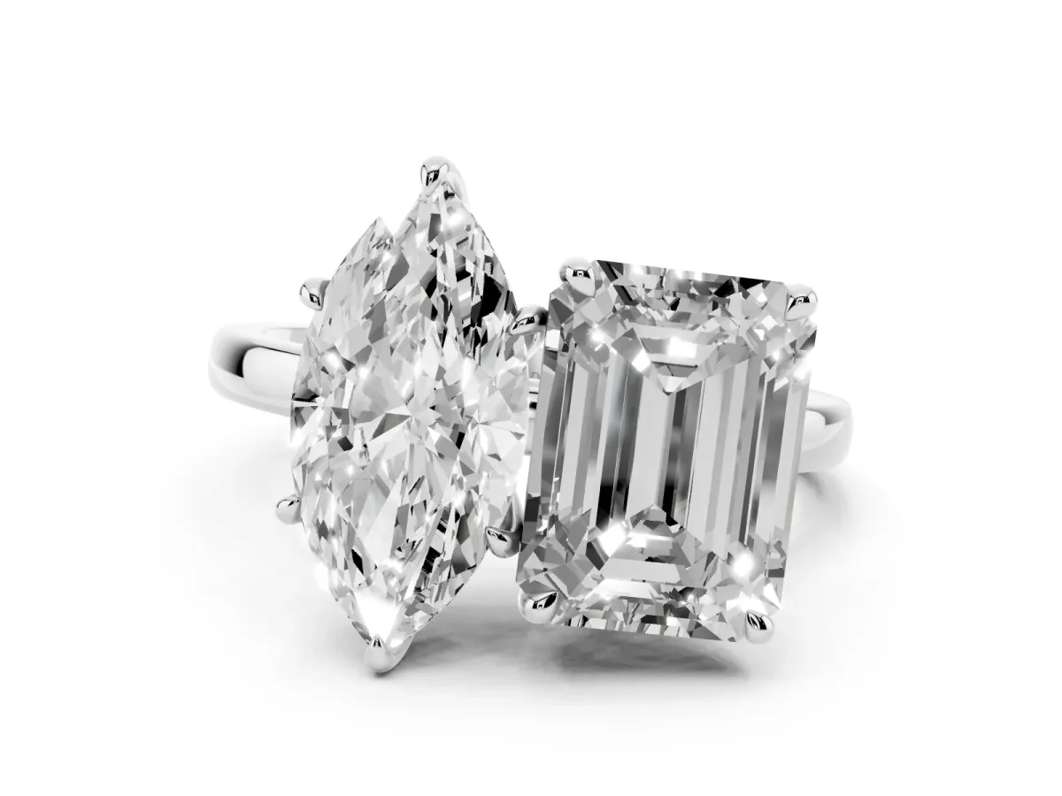 Marquise Cut and Emerald Cut Toi Moi Ring with Prong Setting Platinum