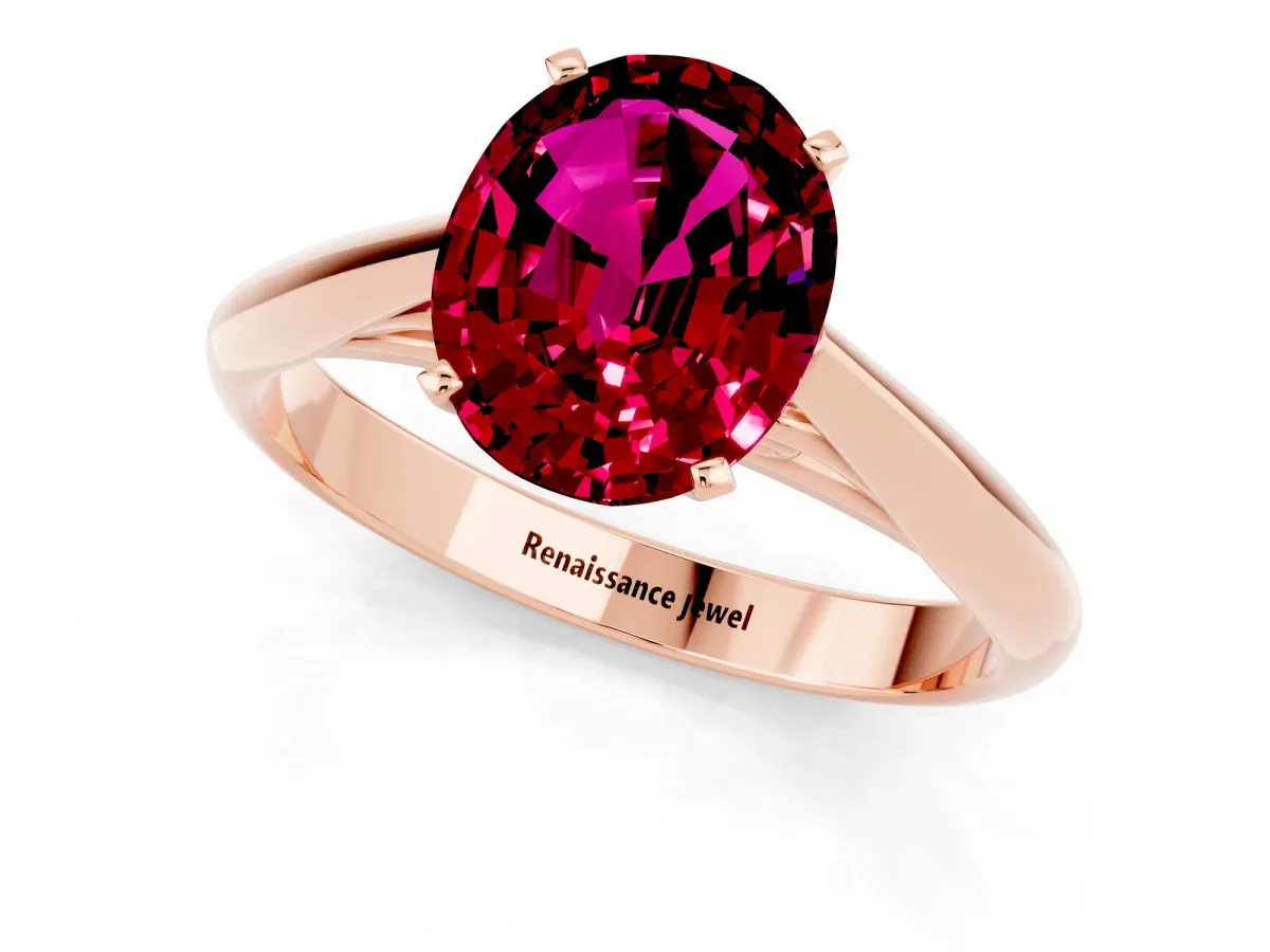 Oval Cut Garnet Solitaire Engagement Ring with Cathedral Setting and Four-Prong Mount Rose gold