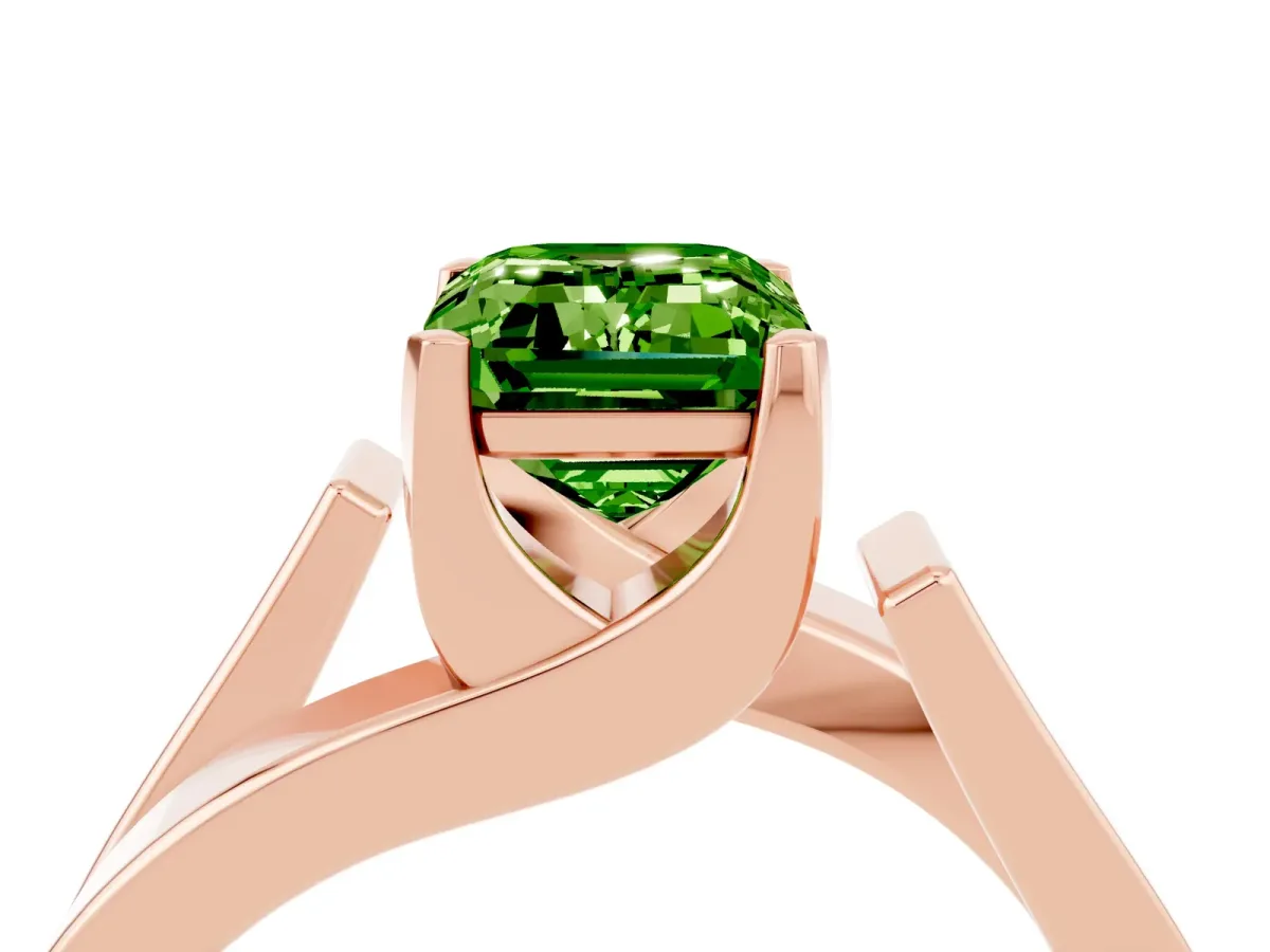 Modern Tension Set Emerald Cut Peridot Solitaire Wide Band Ring Rose gold