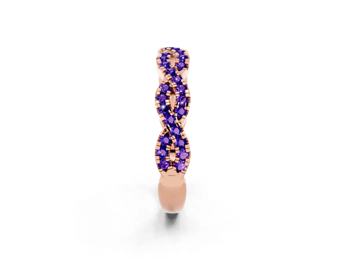 Round Tanzanite Twisted Eternity Band with Pavé and Shared Prong Setting Rose gold