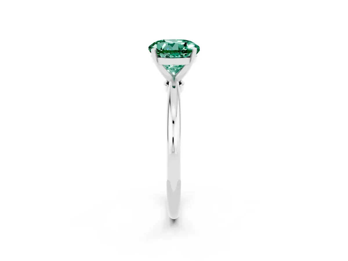 Round Cut Green Sapphire Solitaire Ring with Six-Prong Setting and Classic Band Silver
