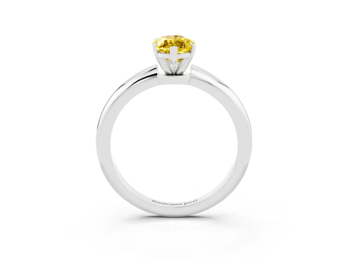 Marquise Cut Yellow Sapphire Solitaire Ring with Six-Prong Setting and Classic Band Silver
