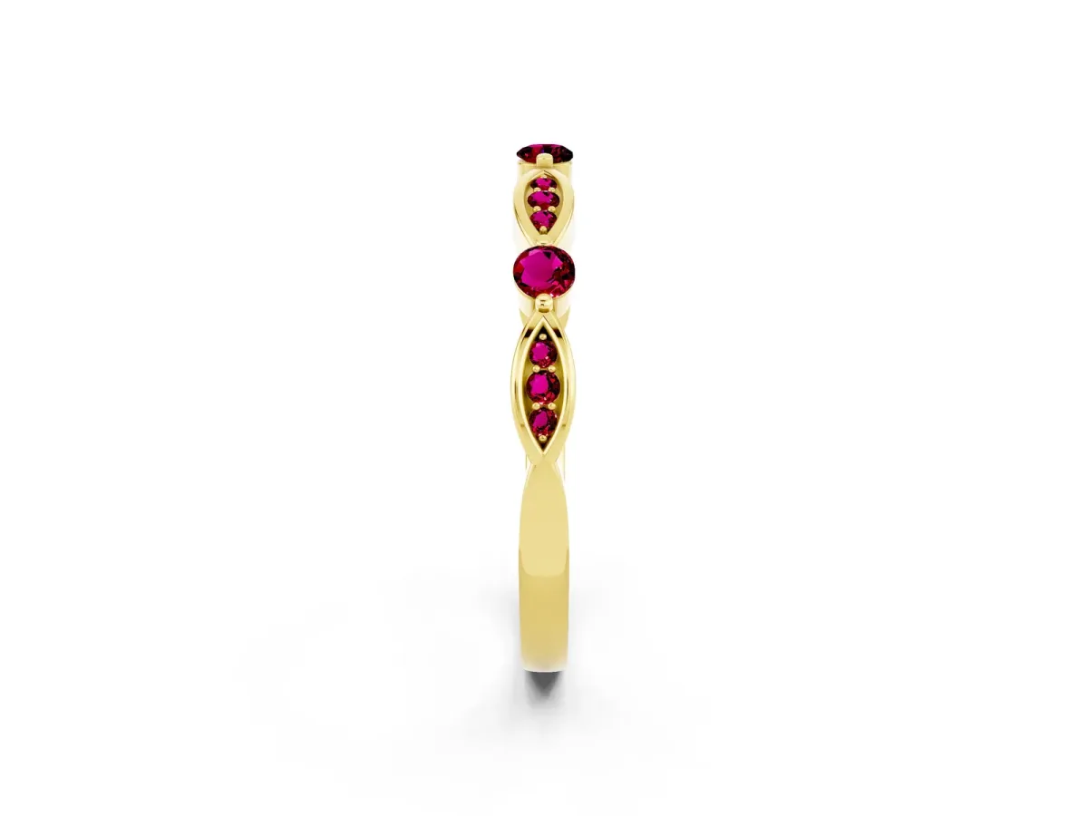 Marquise and Round Garnet Milgrain Band with Bezel Setting Yellow gold
