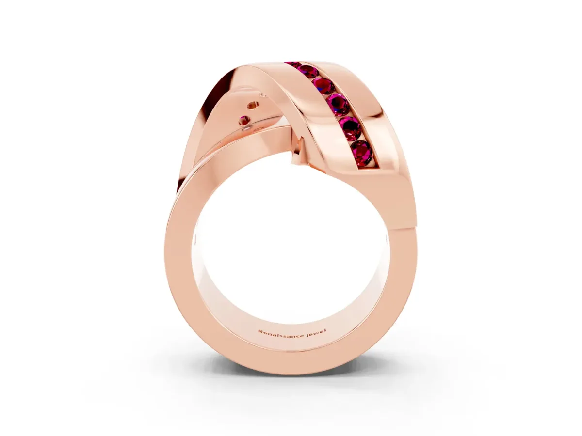 Pavé Round Garnet Crossover Band with Channel Setting Rose gold