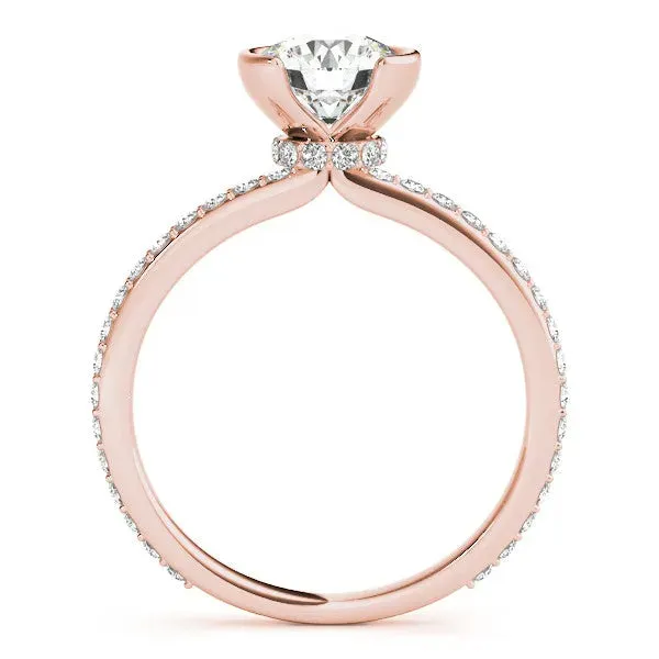 Round Cut Cut Diamond Pave Band Tension Setting Engagement Ring Rose gold