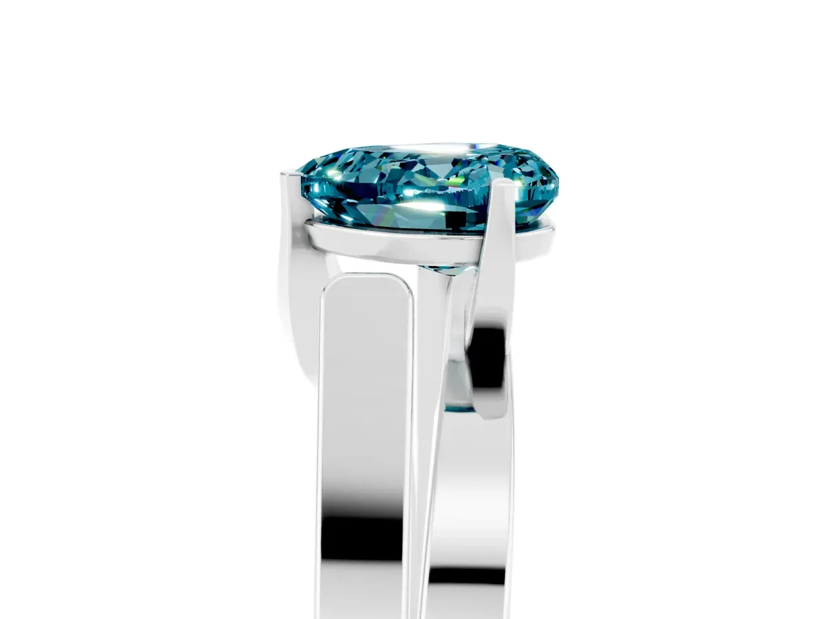 Modern Tension Set Heart Cut Blue Topaz Solitaire Wide Band Ring Silver