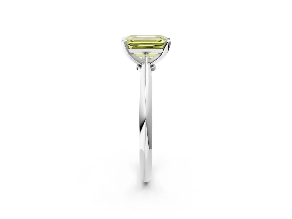 Fancy Yellow Emerald Cut Diamond Solitaire Engagement Ring with Classic Band and Four-Prong Setting Silver