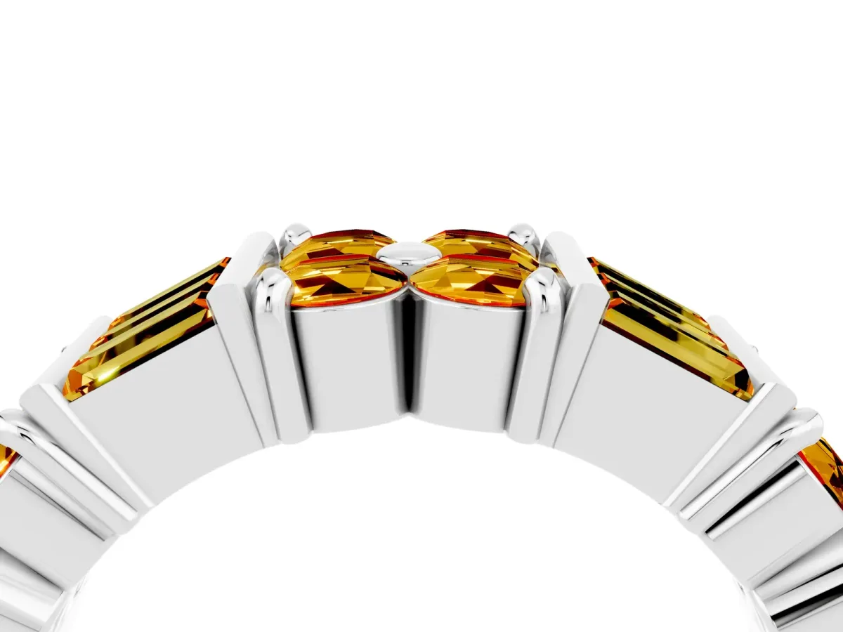 Channel Set Round and Baguette Citrine Anniversary Band with Prong Setting Silver