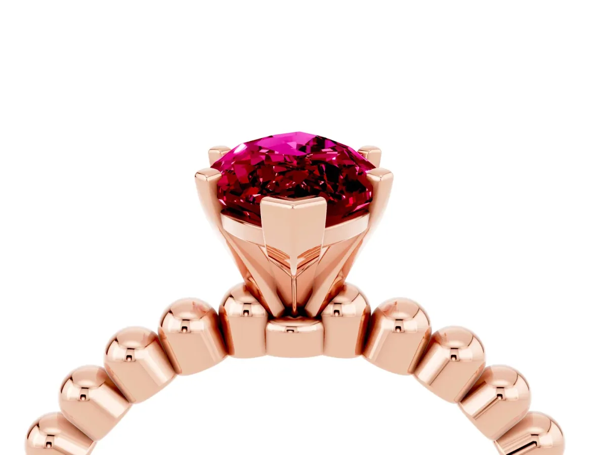 Marquise Cut Garnet Solitaire Ring with Beaded Band and Prong Setting Rose gold
