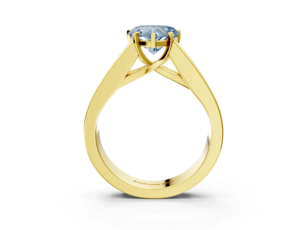 Fancy Blue Heart Cut Cut Channel Set Solitaire Ring with Four-Prong Setting Yellow gold