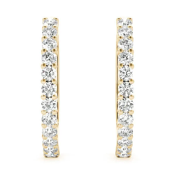 Round Diamond Hoop Earrings with Prong Setting Yellow gold