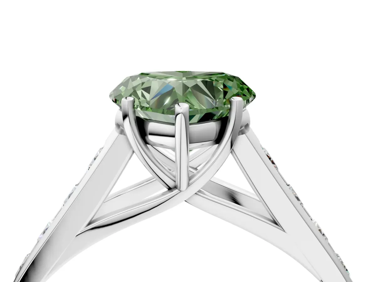 Fancy Green Heart Cut Brilliant Channel-Set Solitaire Ring with Four-Prong Setting Platinum