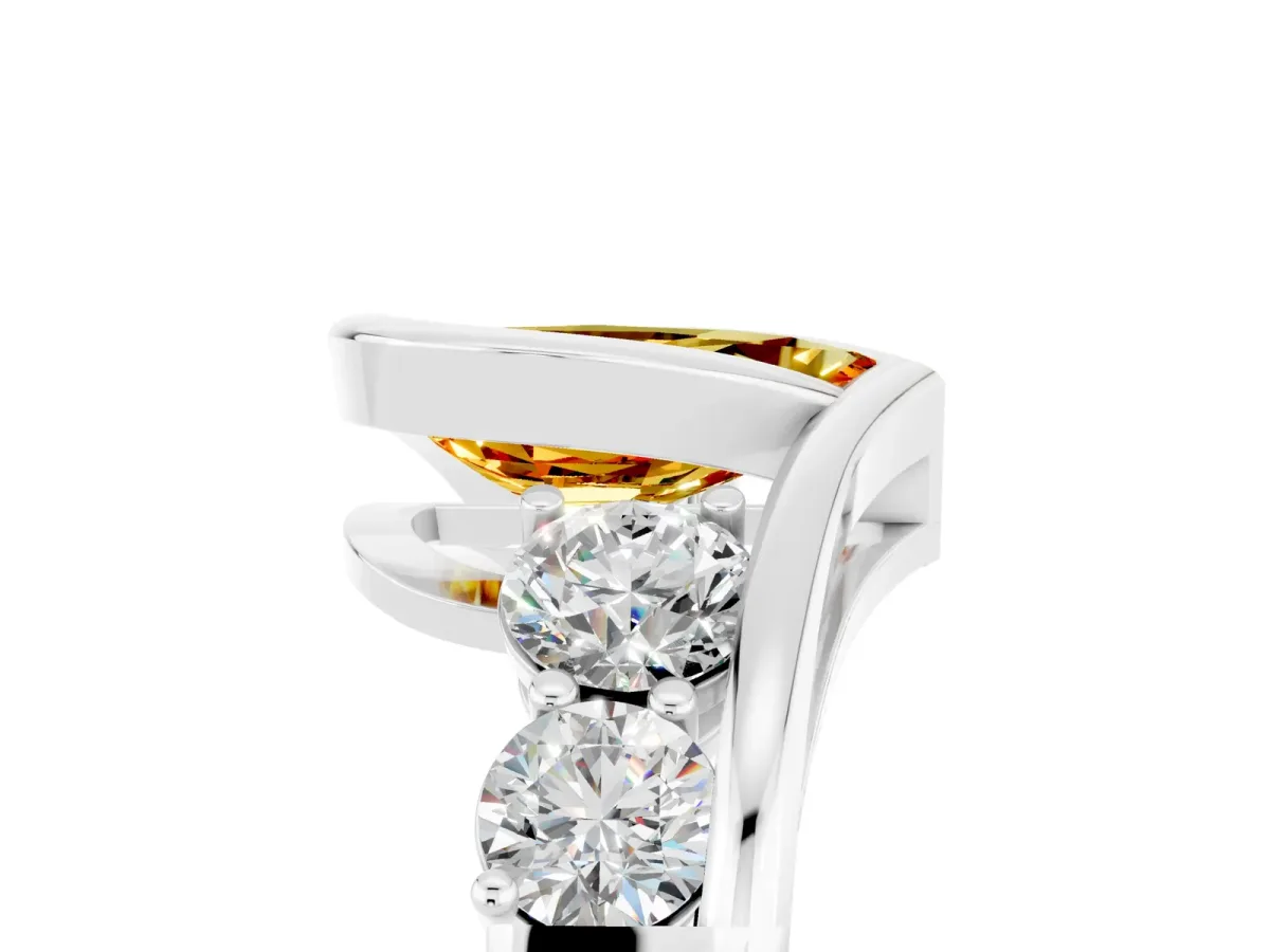 Bezel Set Pear Cut Citrine Bypass Ring with Round Accents Silver