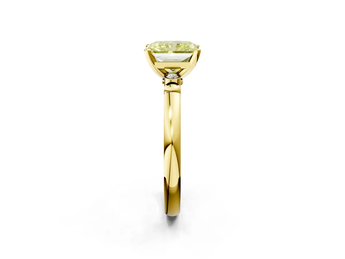 Fancy Yellow Radiant Cut Solitaire Beaded Band with Four-Prong Setting Yellow gold