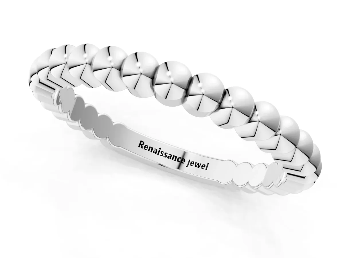 Beaded Round Stone Eternity Band with Bezel Setting Silver