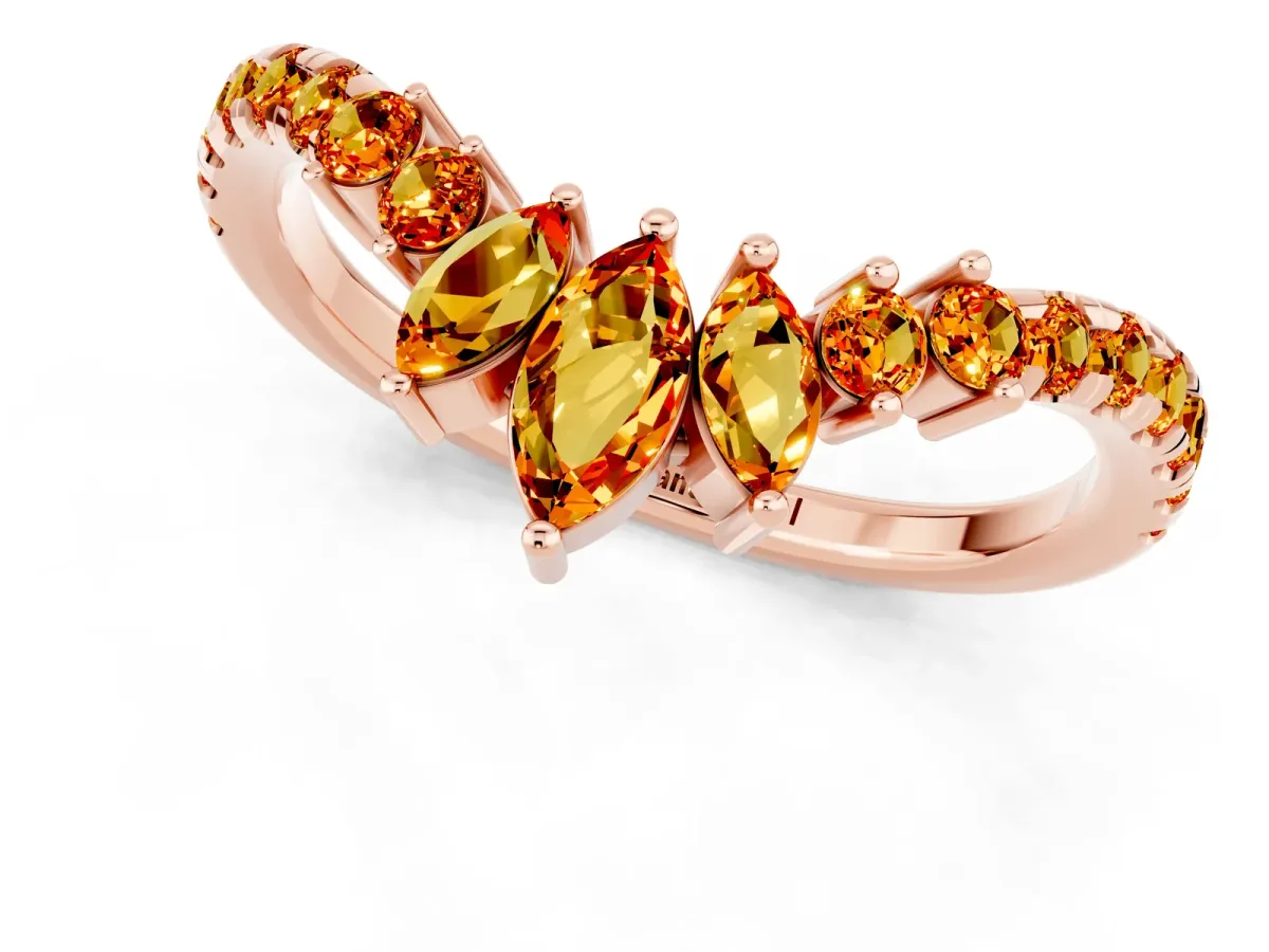 Chevron Marquise and Round Citrine Open Band with Prong Setting Rose gold