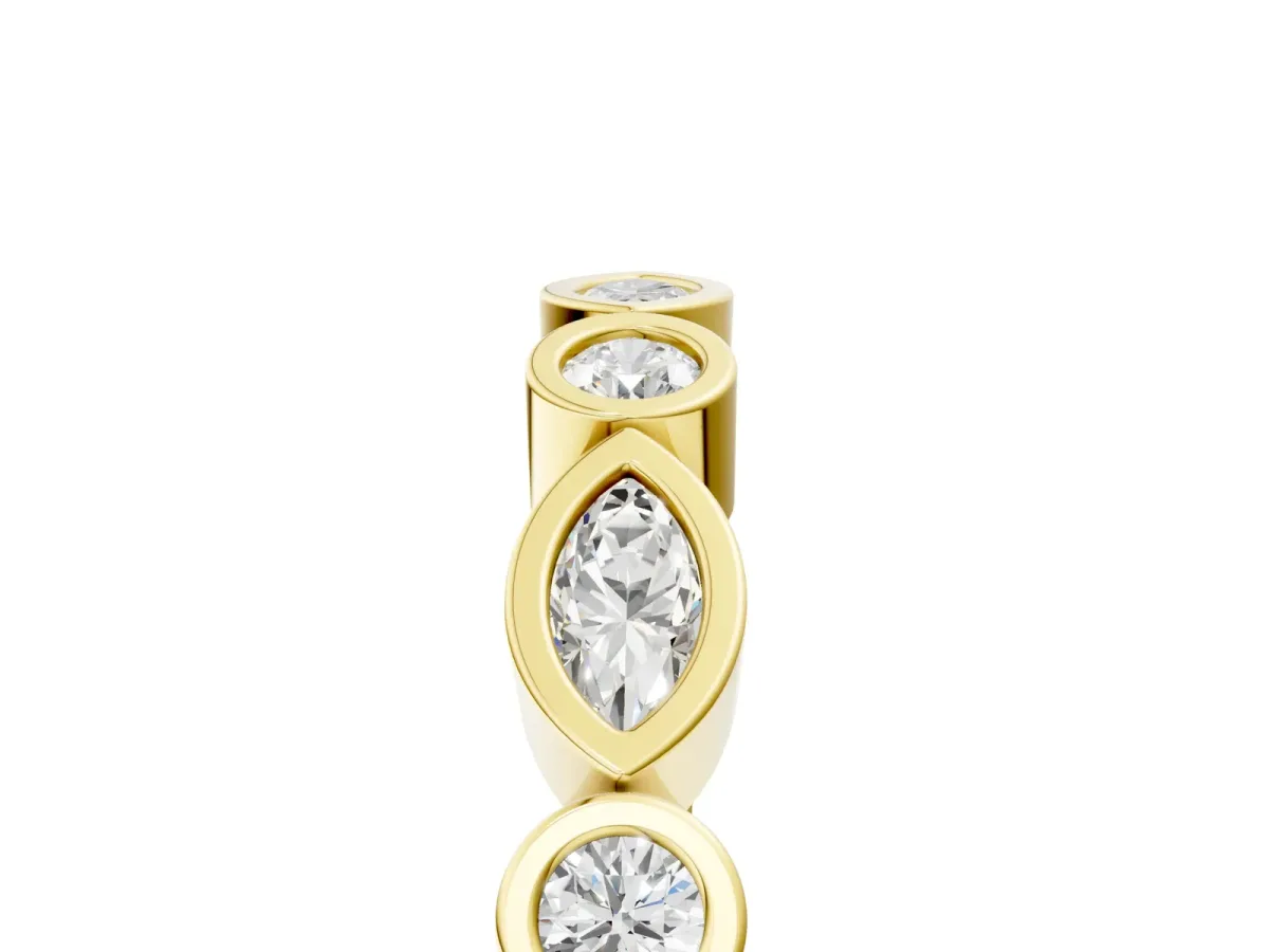 Bezel Set Marquise and Round Diamond Stackable Band Yellow gold