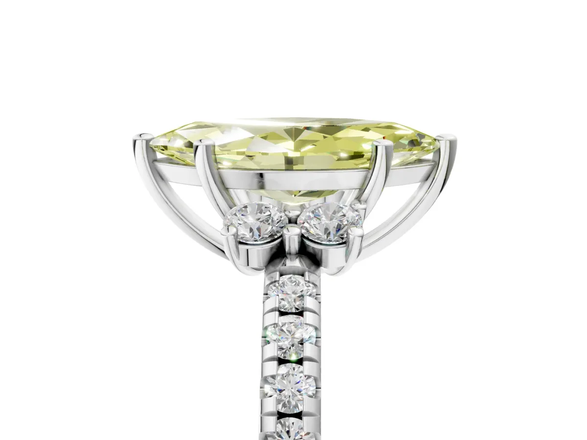 Fancy Yellow Marquise Cut Diamond Three-Stone Pave Band with Four-Prong Setting Silver