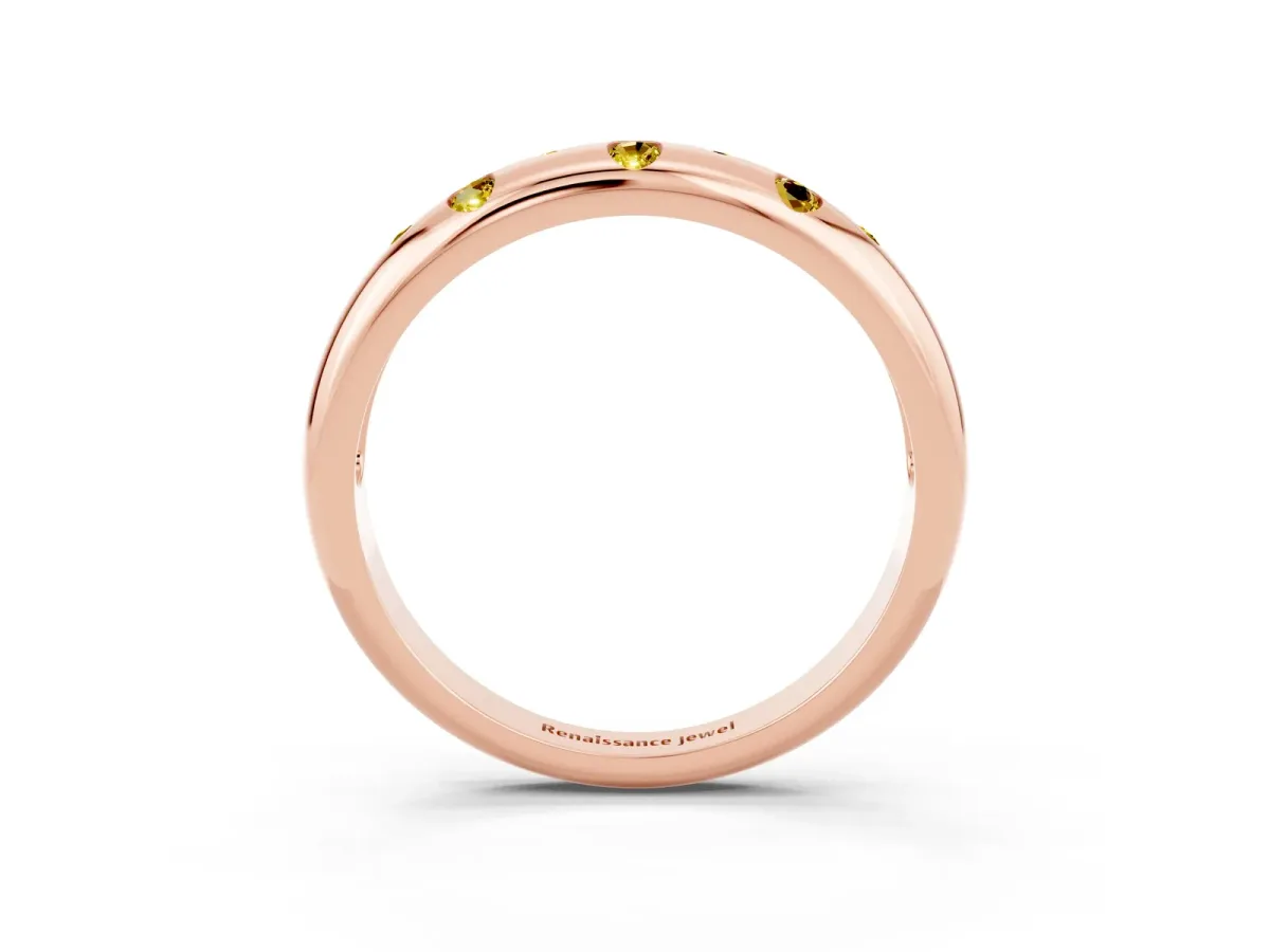 Round Yellow Sapphire Flush-Set Comfort Fit Band Rose gold