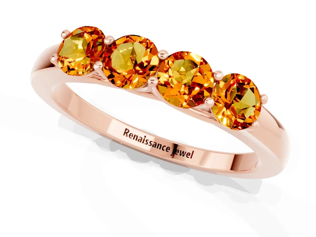 Four-Stone Round Citrine Prong-Set Band Rose gold