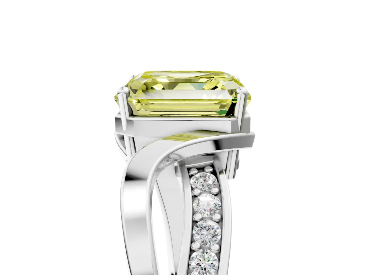 Fancy Yellow Asscher Cut Solitaire Twisted Band with Prong Setting Platinum