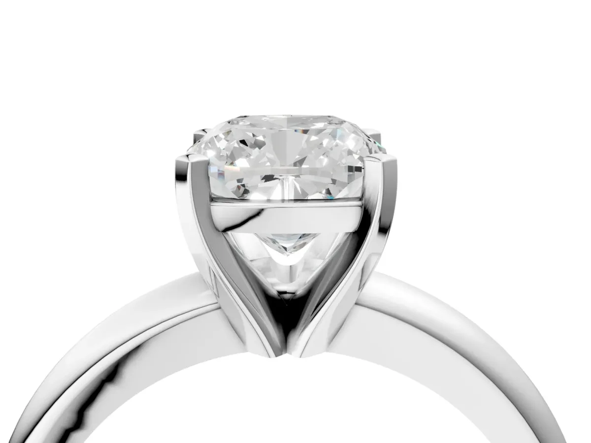 Cushion Cut Diamond Solitaire Engagement Ring with Round Band and Four-Prong Setting Silver